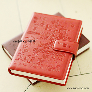 韩国文具 可爱皮革卡通创意暗印高档日记本笔记本子